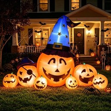 Goosiay 8.7ft Long Halloween Inflatable Pumpkin Decoration with Built-in LED Lig picture