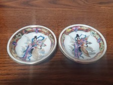 2 Vintage Hand-painted Chinese Porcelain Sauce or Trinket Dishes picture