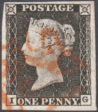 1840 AS2 SG3 1d GREY BLACK PLATE 1a SUPERB USED 4 MARGINS RED MALTESE CROSS (IG) picture