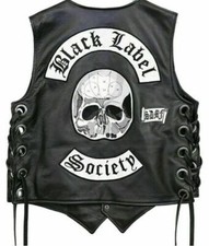 Zakk Wylde Black Label Society Biker Genuine Leather Vest Jacket BLS Patches picture