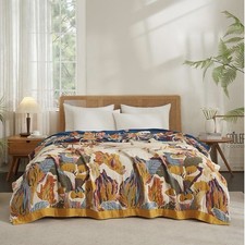 NEW Anthropologie Queen Size Floral Cotton Blanket Bedspread Bedding Quilt 80x90 picture