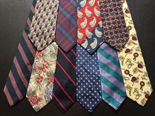 Vintage EUC Tie Lot Of 10 Lands’ End Silk Ties Repp Stripes Floral Art Deco USA picture