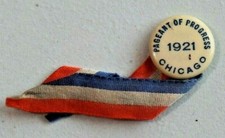 Antique Rare 1921 Pageant of Progress Expo Chicago Pinback Button w/Ribbon 9884 picture