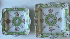 Vintage HOLLOHAZA  Hand Painted Porcelain 2 Large Square Bowl Platter Hungary picture