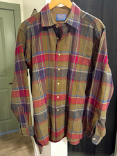 Vintage 1980s Pendleton Pure Virgin Wool Plaid Shirt Men’s L Made USA picture