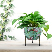 Blossom Breeze: Elegant Rust-Resistant Metal Indoor Plant Vase & Iron Stand picture