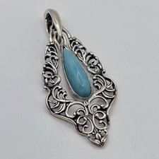Vintage Carolyn Pollack Filagree Pendant 925 Sterling Scroll Blue Stone Enhancer picture
