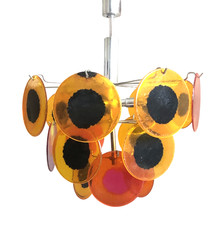 Vintage 1970s Space Age 3 Lights Plexiglass Disc Design Pendant Lamp picture