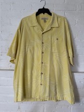 Tommy Bahama Yellow Jacquard Tropical Short Sleeve Button Front Shirt XL Silk picture