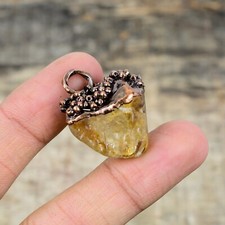 Citrine Rough Gemstone Jewelry Copper Gift For Mom Electroformed Pendant 1.18