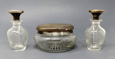 Antique Gorham Sterling Silver Etched Glass 3-Piece Vanity Set Circa 1910 picture