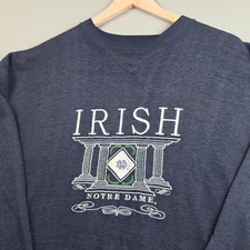 Vintage 1990s Notre Dame Fighting Irish Embroidered Crew Neck Sweatshirt XL Navy picture