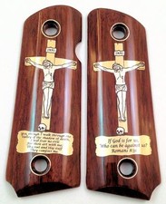 Compact 1911 custom engraved wood grips Christian Cross Jesus Crucifix picture