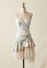 Vintage 1980s Loralie Pastel Floral & Tiered Lace Mini Dress Ruffles Lace Trim S picture