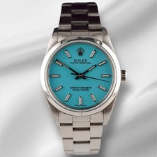 Rolex 34mm Oyster Perpetual Stainless Steel Baby Blue Dial Watch 14000 picture