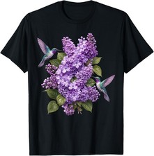 Hummingbird Lilac Floral Purple Flowers Botanical Garden T-Shirt picture