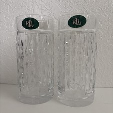 Pair Of 2 Ralph Lauren ASTON Highball Lead Crystal Glasses 13OZ NEW picture