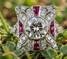 Vintage Style 3.53CT Lab Created Round Cut Bezel Diamond Art Deco Wedding Ring picture