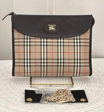Burberrys Nova Check Clutch Pouch Bag Canvas Leather W/Chain Authentic picture