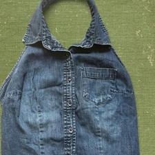 Express Jeans, Women's Dark Blue Wash Halter Top, Open Tie Back picture