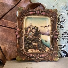 Rectangular Castle Relief Plaque plaster clayware Vintage Coastal 6 1/2”x 5 1/4” picture