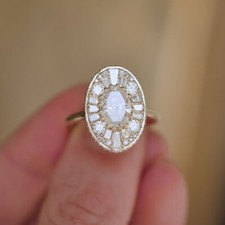 0.71 CT Oval Cut Moissanite Art Deco Ring, Engagement Ring, Bridal Jewelry picture