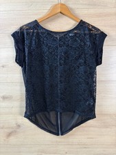 H&M Black Sheer Lace High-Low Short Sleeve Top Romantic Goth Whimsigoth Size 4 picture