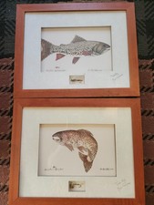 VINTAGE 1994 set of 3 art framed vintage TROUT TRIO picture