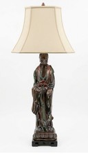 Vintage Frederick Cooper Quan Yin Table Lamp Asian Figural Faux Wood Chalkware picture