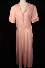 Vintage 1950's Deadstock Pink Linen Gabardine Dress Size 14-16 Excellent Cond picture