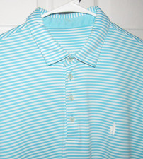 JOHNNIE-0 Men's XL Golf Polo Shirt Teal White Stripe Short Sleeved Logo picture