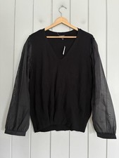 NWT Talbots Top 2X Plus Black Sweater Knit Sheer Sleeves Elegant V-Neck NEW picture