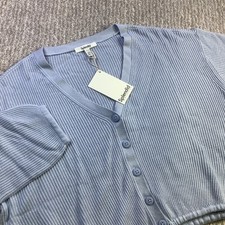 Splendid Ribbed Cashmere Blend Cropped Cardigan Blue Womens Size S NWT picture