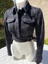 Opening Ceremony Cropped Tweed Wool Dorrington Tartan Blue Plaid Half Jacket Xs picture