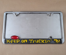 Vintage Keep On Truckin' License Plate Frame Metal w/Backing Plate & Reflector picture