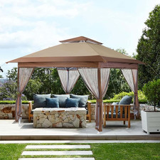 12x12 Gazebo Canopy Top Replacement Cover 2Tier UV Block Waterproof Beige Brown picture