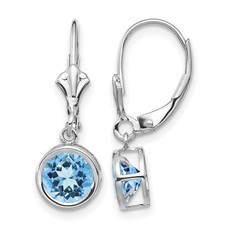 Swiss Blue Topaz 6mm Round Bezel Leverback Dangle Earrings 25x7mm 14k White Gold picture