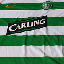 Nike Celtic FC Soccer Jersey Green/White Hoops Carling Sponsor Keane #7 picture