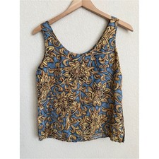 Express Vintage Compagnie Internationale Pure Silk Floral Tank Top S Blue Tan picture