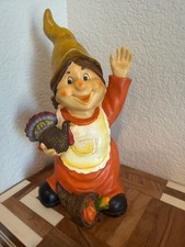 VTG Thanksgiving Pilgrim Gnome Figurine Holding Turkey Cornucopia picture
