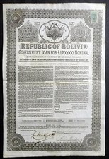 1872 Republic of Bolivia: £ 100 Government Loan picture