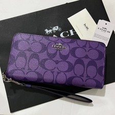 NEW COACH Long Round Zip Wallet with Strap Purple Signature C4452 outlet F/S picture