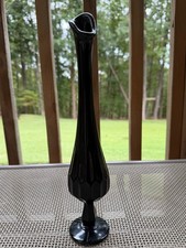 Vintage Fenton Ebony Black Thumbprint Swung Vase 13.25 in. picture
