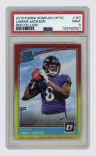 2018 Panini Donruss Optic Lamar Jackson Rated Rookie #167 Red Yellow Prizm PSA 9 picture