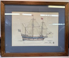 Vintage 1983 Elizabeth II Sail Plan Print Stanley Potter Nags Head Art NC 400th picture