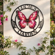 Custom Butterfly Garden Metal Sign, Personalized Garden Name Plaque picture