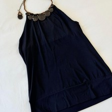 Black Coin Necklace Halter Mini Dress Top Y2K Boho Glam Stretch Halter Neck picture