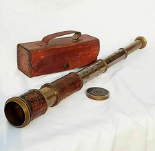 Antique brass telescope marine nautical leather pirate spyglass vintage gift picture