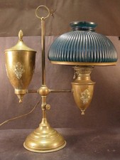 RARE Antique DECORATED Bradley Hubbard Kerosene  Oil Parlor Student Lamp B&H WOW picture