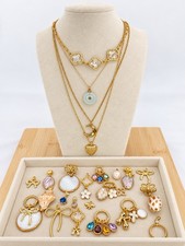 Curated Vintage Gold Tone Charms, Necklaces & Pendants- Jade, MOP, Shell picture